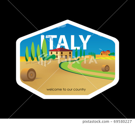 Vector sticker with the image of the Italian landscape. For use in decoration 69580227