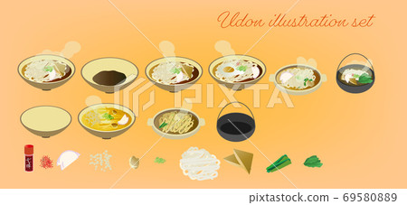 Simple hot pot, fox, tanuki udon and other udon illustrations and topping set 69580889