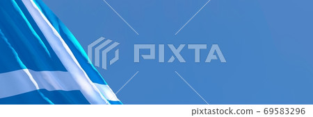 3D rendering of the national flag of Scotland waving in the wind 3D rendering of the national flag of Scotland waving in the wind 69583296