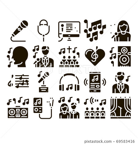 Singing Song Collection Elements Vector Icons Set 69583416