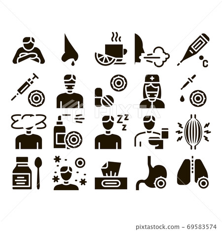 Flu Symptoms Medical Glyph Set Vector 69583574