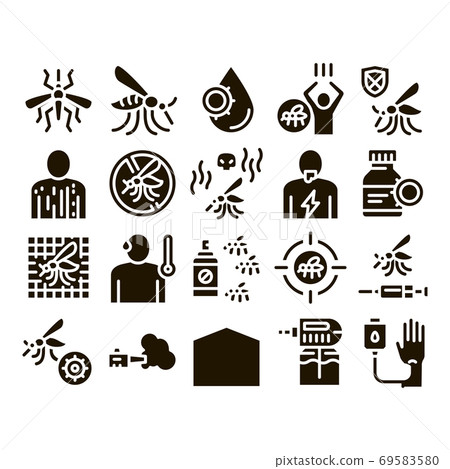 Malaria Illness Dengue Glyph Set Vector Malaria Illness Dengue Glyph Set Vector 69583580