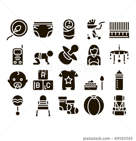 Baby Clothes And Tools Glyph Set Vector - Stock Illustration [69583585 ...