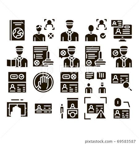 Passport Control Check Glyph Set Vector Passport Control Check Glyph Set Vector 69583587