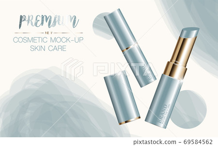 Hydrating facial lipstick for annual sale or festival sale. silver and gold lipstick mask bottle isolated on glitter particles background. Graceful cosmetic ads. Hydrating facial lipstick for annual sale or festival sale. silver and gold lipstick mask bottle isolated on glitter particles background. Graceful cosmetic ads. 69584562