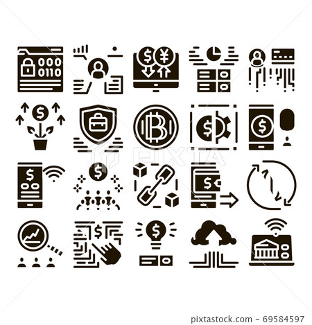 Fintech Innovation Glyph Set Vector 69584597