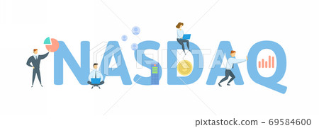 NASDAQ, Stock Market. Concept with keywords, people and icons. Flat vector illustration. Isolated on white. 69584600