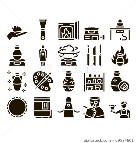 Pottery And Ceramics Glyph Set Vector 69584601