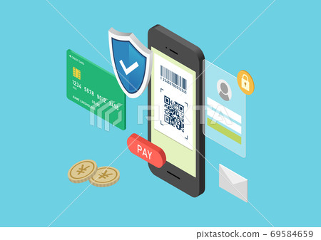 無現金支付的插圖材料和智能手機的安全性 69584659