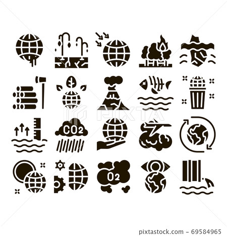 Climate Change Ecology Glyph Set Vector Climate Change Ecology Glyph Set Vector 69584965