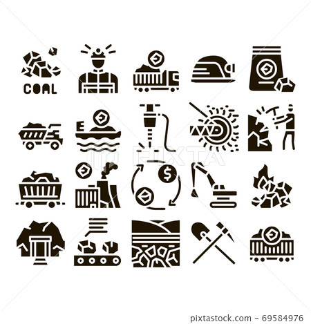 Coal Mining Equipment Glyph Set Vector 69584976