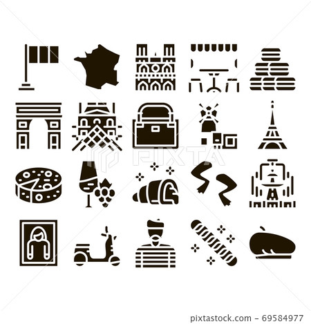 France Country Travel Glyph Set Vector France Country Travel Glyph Set Vector 69584977
