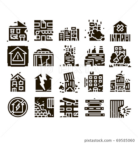 Broken House Building Glyph Set Vector Broken House Building Glyph Set Vector 69585060