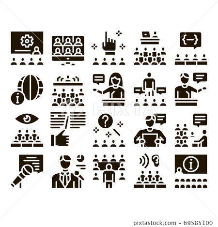 Seminar Conference Glyph Set Vector Seminar Conference Glyph Set Vector 69585100
