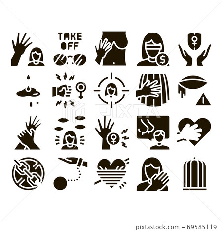 Sexual Harassment Glyph Set Vector 69585119