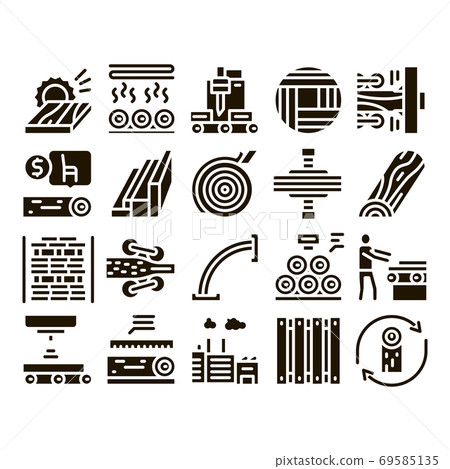 Wood Production Plant Glyph Set Vector Wood Production Plant Glyph Set Vector 69585135