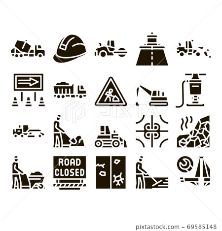 Road Repair And Construction Icons Set Vector - Stock Illustration ...