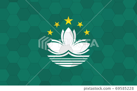 Macau flag illustration. Futuristic Macanese flag graphic with abstract hexagon background vector. Macau national flag symbolizes independence. Macau flag illustration. Futuristic Macanese flag graphic with abstract hexagon background vector. Macau national flag symbolizes independence. 69585228