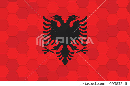 Albania flag illustration. Futuristic Albanian flag graphic with abstract hexagon background vector. Albania national flag symbolizes independence. 69585246