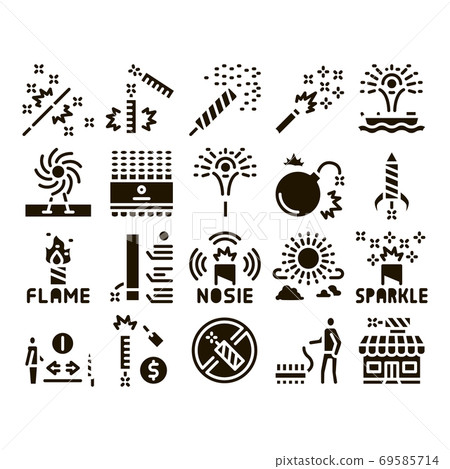 Firework Pyrotechnic Glyph Set Vector - Stock Illustration [69585714 ...