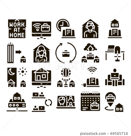 Remote Work Freelance Glyph Set Vector - Stock Illustration [69585718 ...