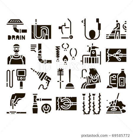 Drain Cleaning Service Glyph Set Vector 69585772
