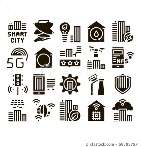 Smart City Technology Glyph Set Vector Smart City Technology Glyph Set Vector 69585787