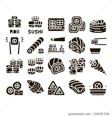 Sushi Roll Asian Dish Glyph Set Vector Sushi Roll Asian Dish Glyph Set Vector 69585790