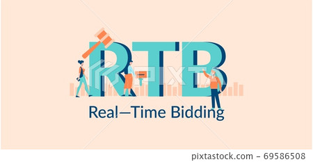 RTB real time bidding illustration. Selling advertising in financial market successful corporate. 69586508