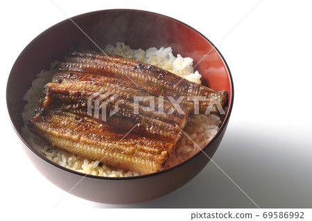 Fresh eel bowl with one eel kabayaki (white background) Fresh eel bowl with one eel kabayaki (white background) 69586992