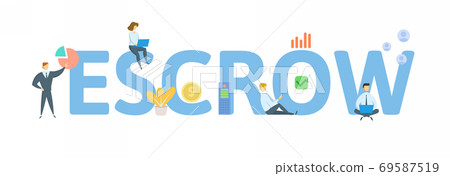 Escrow. Concept with keyword, people and icons. Flat vector illustration. Isolated on white. Escrow. Concept with keyword, people and icons. Flat vector illustration. Isolated on white. 69587519