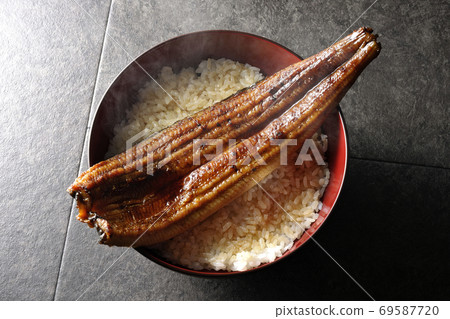 An eel bowl with a whole eel broiled on it (overview) 69587720