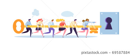 Business Solution Concept. Businessmen Holding Key 69587884