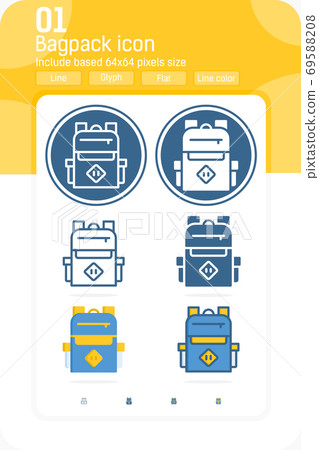 Backpack, school bag round premium icon with multiple style isolated on white background. Vector sign concept design template for web design and mobile app, school, UI, UX and all project. EPS file 69588208