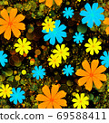 Bright seamless background with flowers and bokeh 69588411