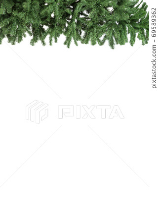 Artificial fir tree branch closeup on white background. False struce tree twig isolated 69589362
