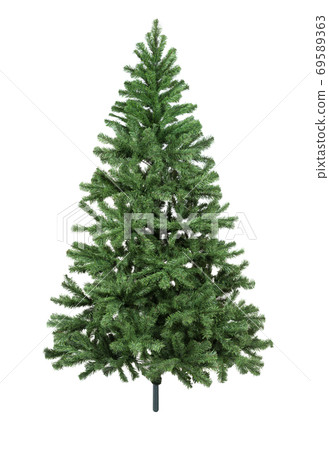 Artificial fir tree closeup on white background 69589363