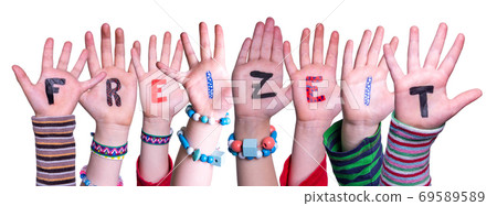 Children Hands Building Word Freizeit Means Leisure, Isolated Background Children Hands Building Word Freizeit Means Leisure, Isolated Background 69589589