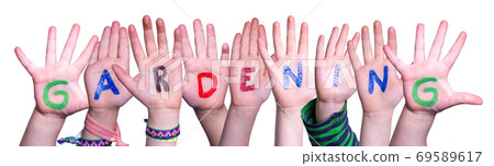 Children Hands Building Word Gardening, Isolated Background Children Hands Building Word Gardening, Isolated Background 69589617