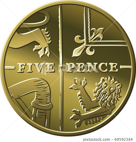 Vector British money gold coin 5 pence 69592384