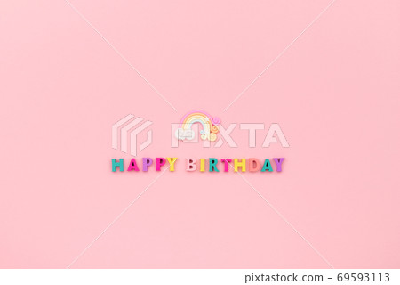 Happy birthday inscription from wooden colorful letters with rainbow Happy birthday inscription from wooden colorful letters with rainbow 69593113