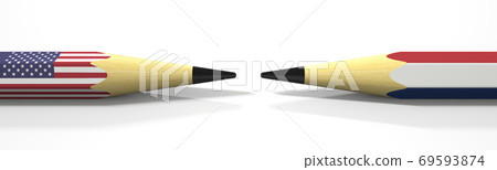 Flags of the USA and Netherlands on the pencils, 3d rendering 69593874