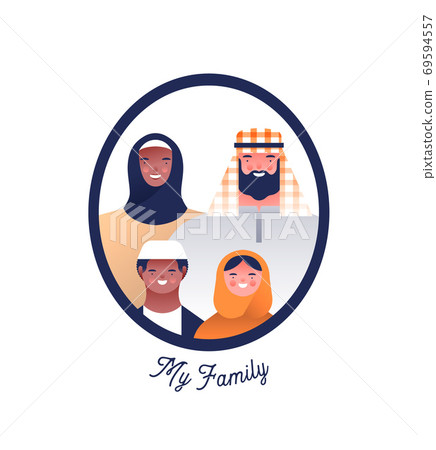 Arab family people character photo frame isolated 69594557