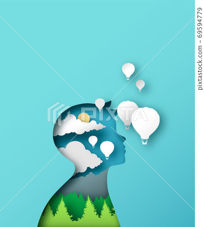 Child imagination concept of papercut boy 69594779