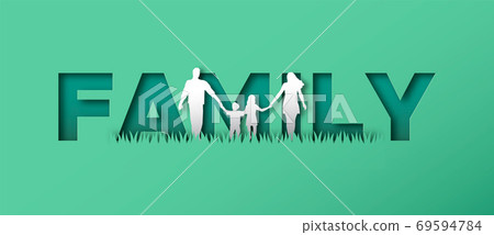 Papercut family walking together concept 69594784