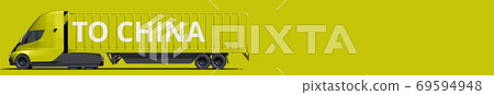 TO CHINA text on the modern electric yellow truck, 3d rendering TO CHINA text on the modern electric yellow truck, 3d rendering 69594948