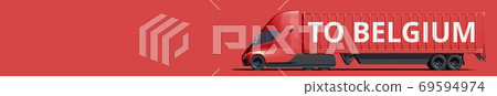 TO BELGIUM text on the side of the red truck. 3d rendering TO BELGIUM text on the side of the red truck. 3d rendering 69594974