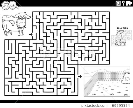 maze game with cow and pasture coloring book page maze game with cow and pasture coloring book page 69595554