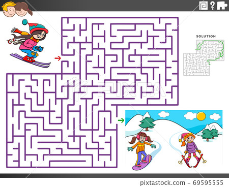 maze educational game with skiing girls characters 69595555