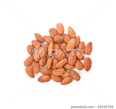 almond seeds on white background,top view almond seeds on white background,top view 69595794